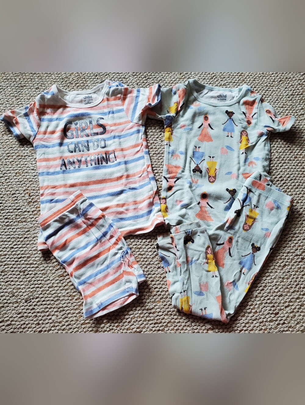 Girls' 3T Multicolor Striped & Printed Pajama Set - Pink/Blue